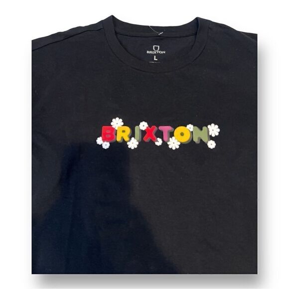 Brixton Black Floral Logo Cropped Tee Size Large - Picture 2 of 4